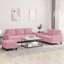 3-TLG. Sofagarnitur Rosa Samt mit 2-Sitzer
