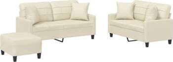 Cream Faux Leather Sofa Set with