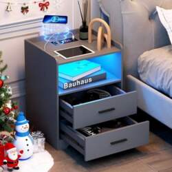 Dnbss Grey Bedside Table with Wireless