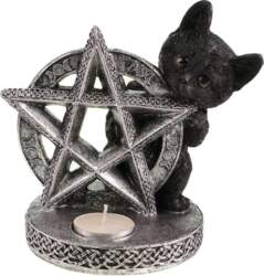 Gothic Tea Light Holder Cat &