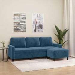 Hellgraues 3-Sitzer Sofa mit Hocker, Samtsofa