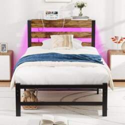 HOMERECOMMEND Single Bed Frame with USB