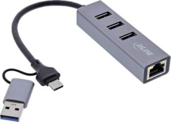 Inline 4-in-1 USB-uz Ethernet adapteris, USB-C