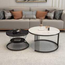 Marble Patterned Round Coffee Tables Set