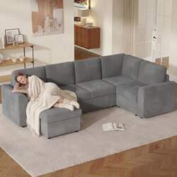 Merax Corner Sofa Grey Cord L-Shape