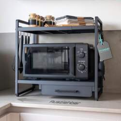 Microwave Shelf with Drawer & 8