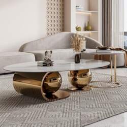 Modern Oval Marble Coffee Table, Set
