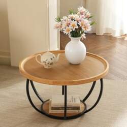 Round Coffee Table with Shelf, Raised