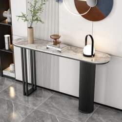 Rustic Marble Console Table with Storage