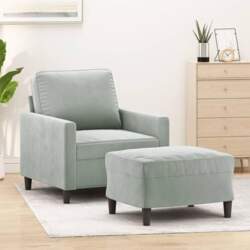 Sessel mit Hocker Hellgrau Samt 78x77x80