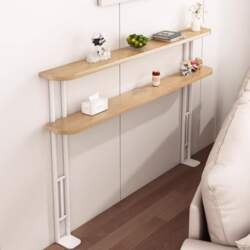 Shelf behind sofa, narrow consoles, sofa