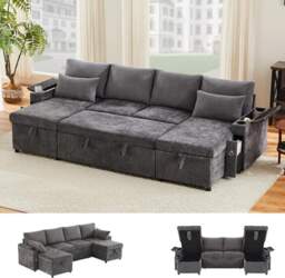 U-Shaped Corner Sofa Bed with Pull-Out