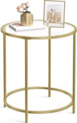 VASAGLE Round End Table, Glass Side