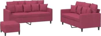 Weinrot Samt Sofagarnitur 3-TLG. mit Hocker