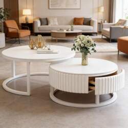 White Marble Coffee Table, Set of