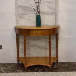 Wooden Half Moon Console Table with