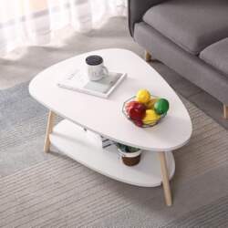 2-Layer Storage Oval Coffee Table, White