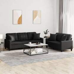 2-TLG. Sofagarnitur Schwarz Kunstleder mit 2-