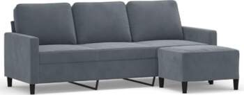 3-Sitzer-Sofa mit Hocker Dunkelgrau Samt, Sofa