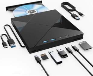 7-in-1 ārējais DVD disku lasītājs, ārējais
