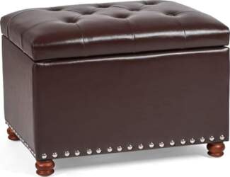 Adeco Rectangle Leather Button Down Bench