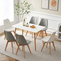 Dining Table Set White with 6