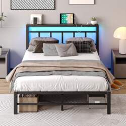 Double Bed Frame with Storage, Headboard