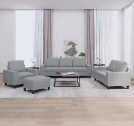 Fengshui 4-TLG. Sofagarnitur Hellgrau Stoff Couch
