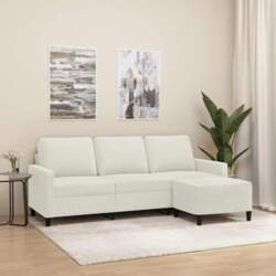 Hellgraues 3-Sitzer Sofa mit Hocker, Samtsofa