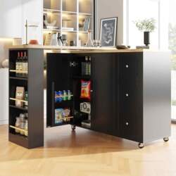 Kitchen Table with Wheels, Telescopic Modern