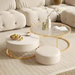 Modern Coffee Table Set with Leather