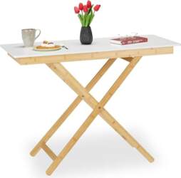Relaxdays Folding Table Height-Adjustable, Bamboo &