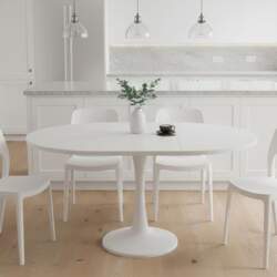 Round Extendable Dining Table, White, 100-140