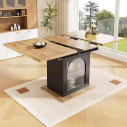 Telescopic Dining Table with Shelf, Space-Saving