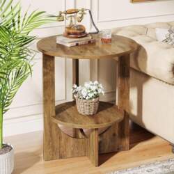 Tribesigns Round Side Table, 2-Tier Bedside