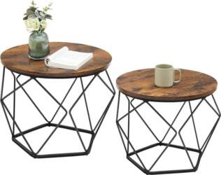 VASAGLE Round Coffee Table, Set of