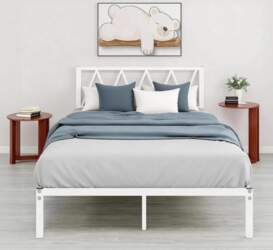 WHITE DOUBLE BED FRAME WITH HEADBOARD
