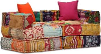 244977 2-Seater Modular Pouf Patchwork Fabric