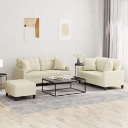 3-TLG Sofagarnitur Creme Kunstleder 2-Sitzer Sofas