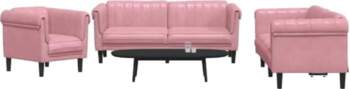 3-TLG. Sofagarnitur Set Rosa Samt Sofa