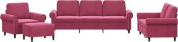 4-TLG. Sofagarnitur mit Hocker in Weinrot