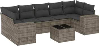 8-TLG. Garten-Sofagarnitur Grau Poly Rattan Ecksofa
