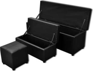 Black Artificial Leather Storage Bench Set