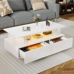BTM White LED Coffee Table Storage