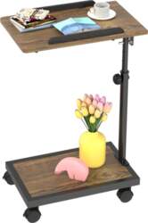 C-Shaped Side Table with Rolling Wheels
