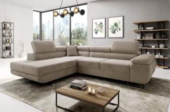 Corner Sofa Beige Avatar Cord L-Shape