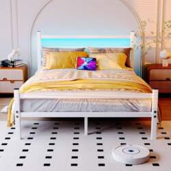 Double Bed Frame with Headboard, LED