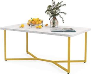 GIANTEX White Marble Rectangular Coffee Table