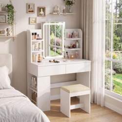 JUMMICO Dressing Table with LED Mirror