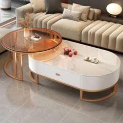 Modern Oval Stone Coffee Table Set